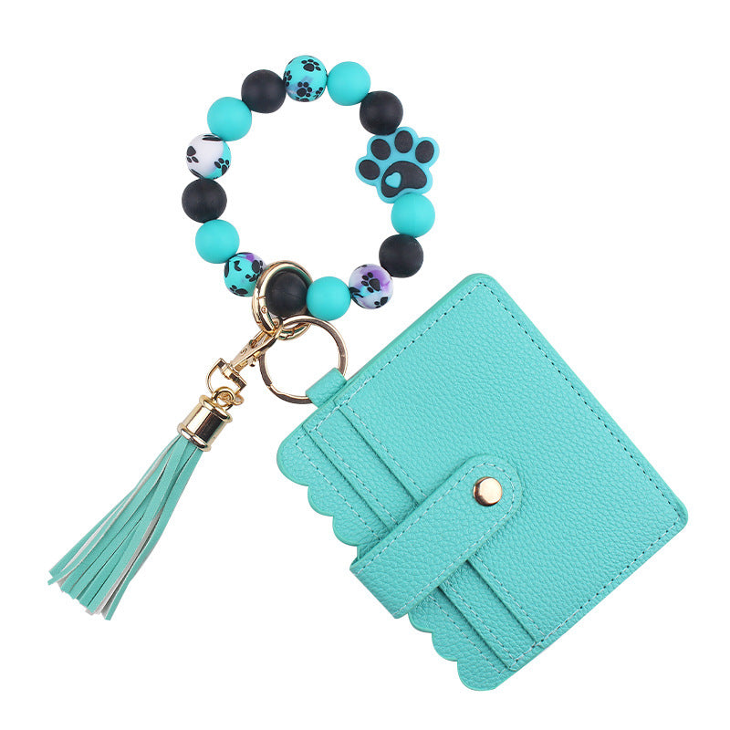 Wholesale Cartoon Dog Paw Beaded DIY Silicone Bracelet Wallet Keychain